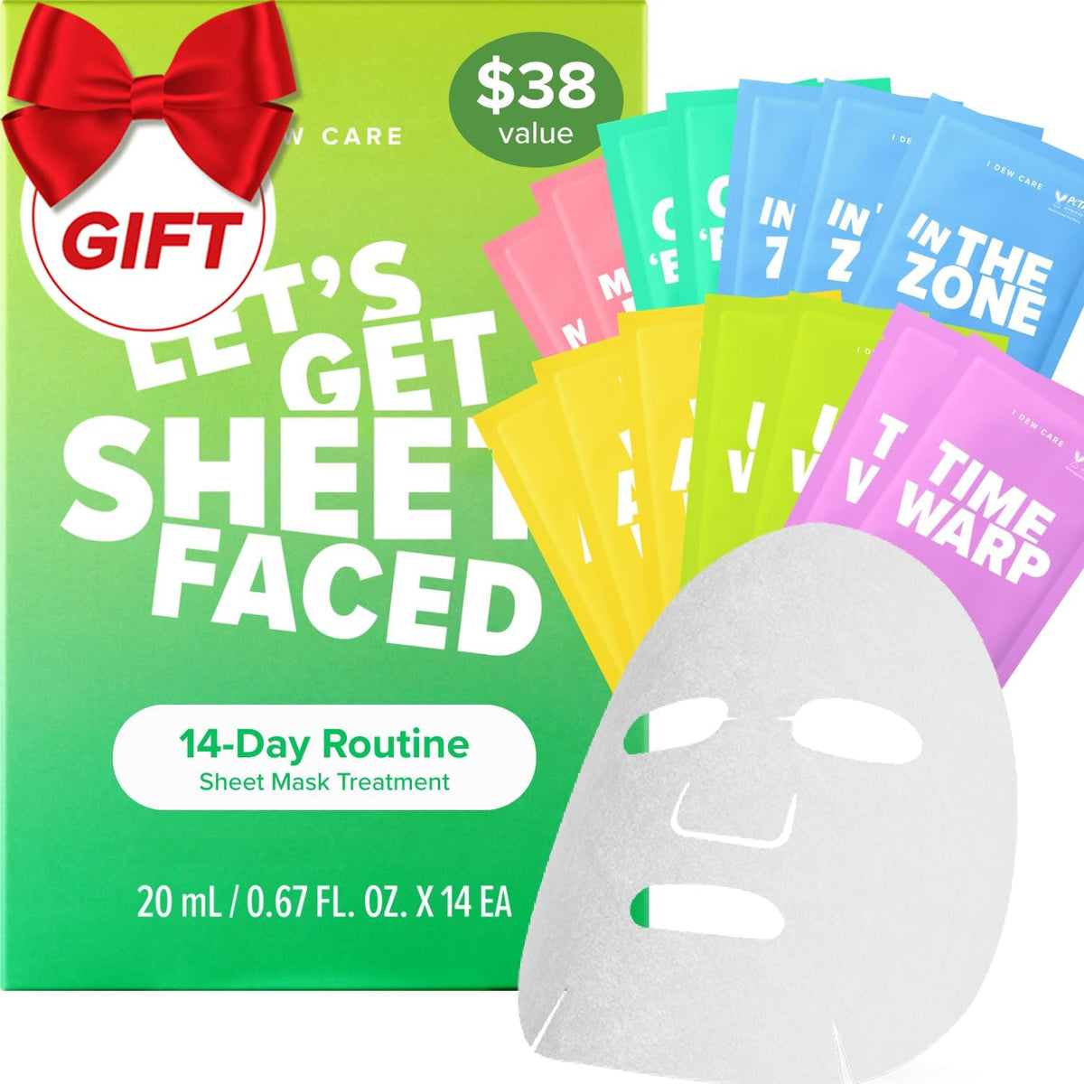 I Dew Masks Care 14-Piece Multicolor Facial Skin Sheet Mask Set 14 Pack NEW