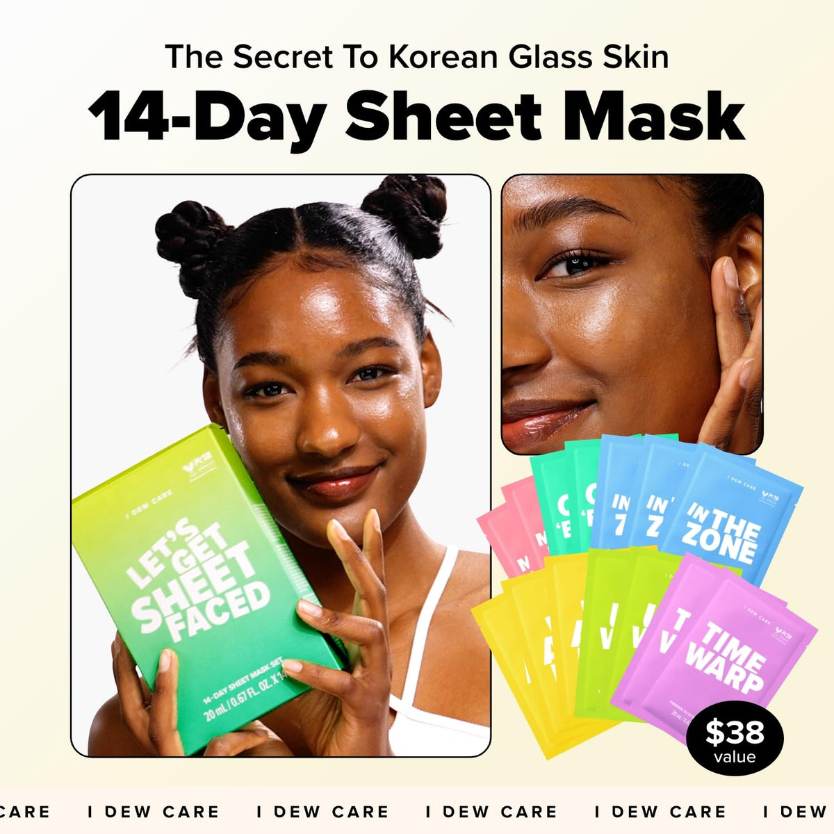I Dew Masks Care 14-Piece Multicolor Facial Skin Sheet Mask Set 14 Pack NEW