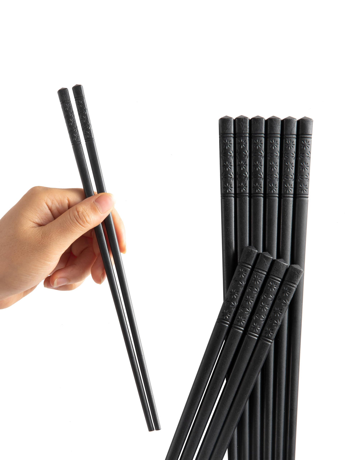 Lusanville Reusable Fiberglass Non-Slip Alloy Black Chopsticks for Cooking NEW