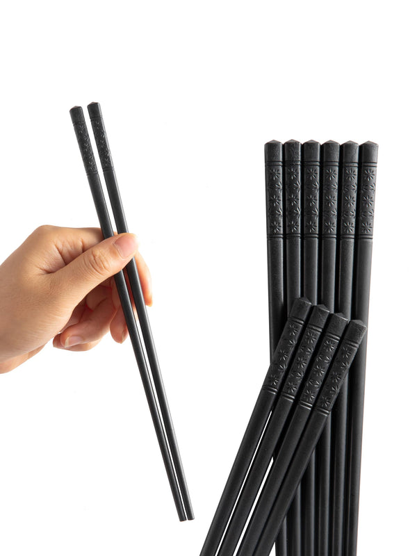 Lusanville Reusable Fiberglass Non-Slip Alloy Black Chopsticks for Cooking NEW