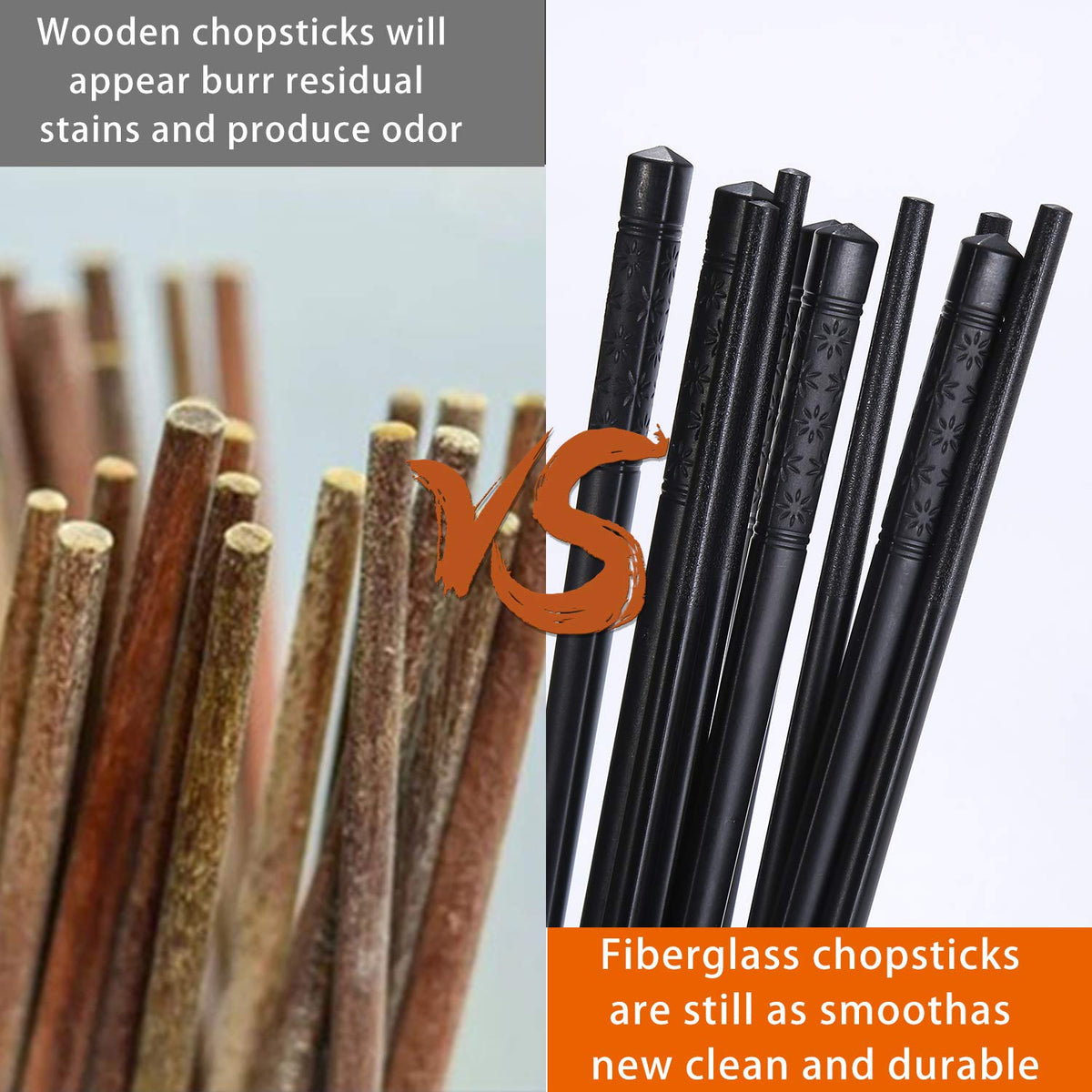 Lusanville Reusable Fiberglass Non-Slip Alloy Black Chopsticks for Cooking NEW