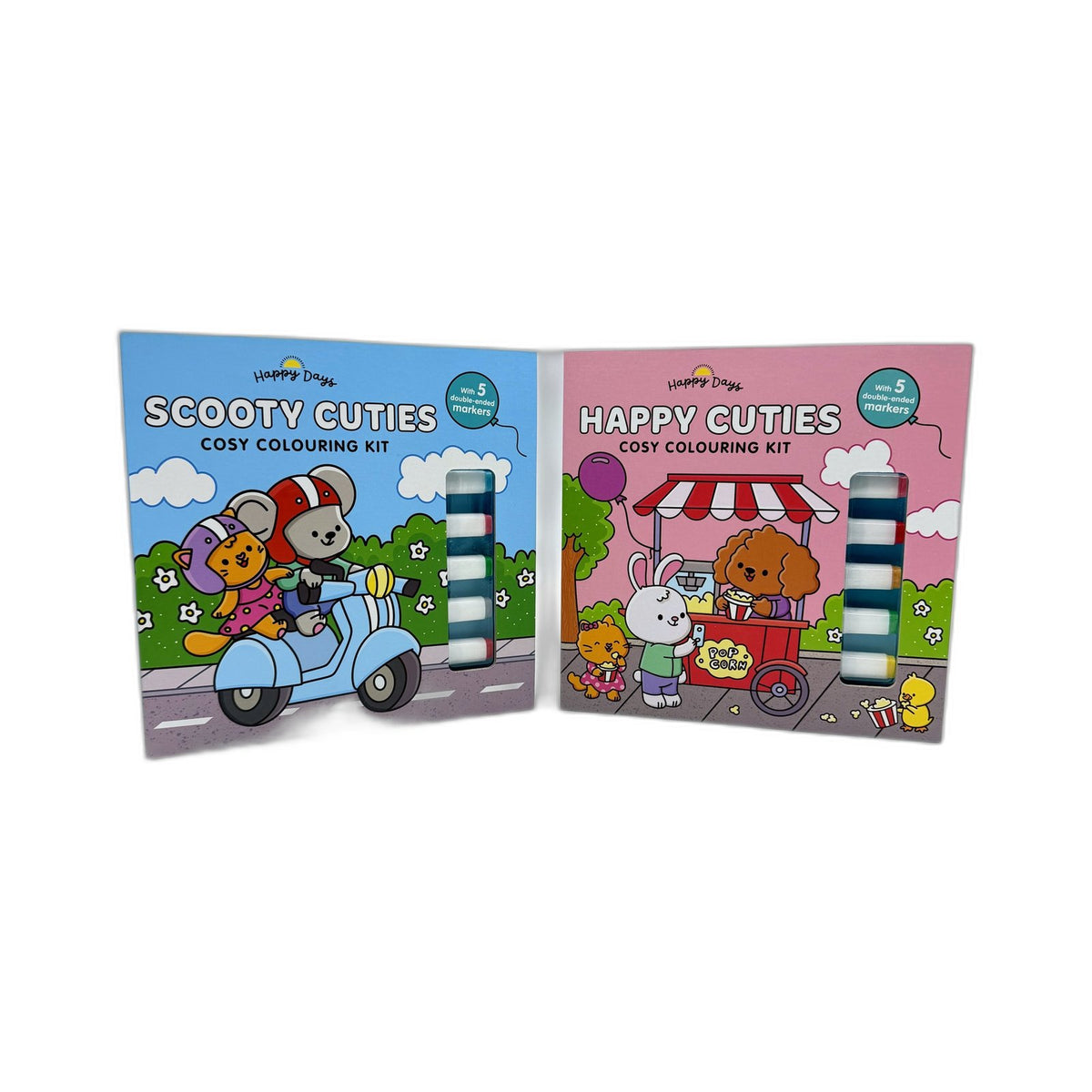 Happy Days Scooty Cuties & Happy Cuties Coloring Book 2 Pack Blue Pink NEW