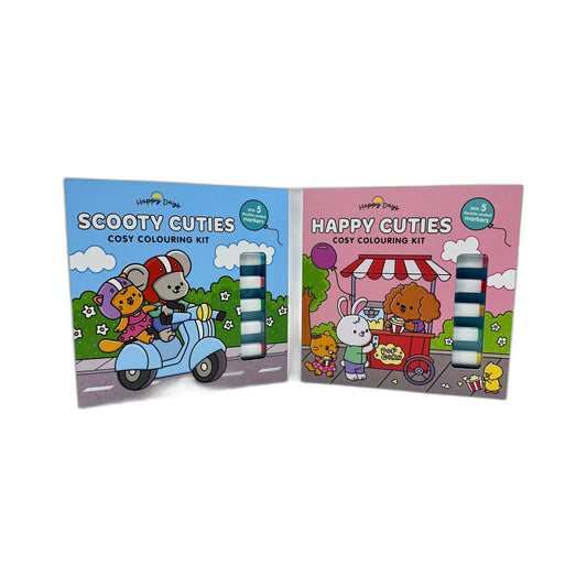 Happy Days Scooty Cuties & Happy Cuties Coloring Book 2 Pack Blue Pink NEW