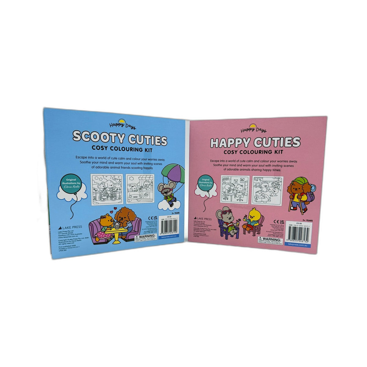 Happy Days Scooty Cuties & Happy Cuties Coloring Book 2 Pack Blue Pink NEW