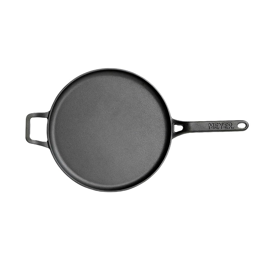 Meyer Pre-Seasoned Frying Pans Cast Iron Tawa Flat Pan for Roti, Dosa, DEMO