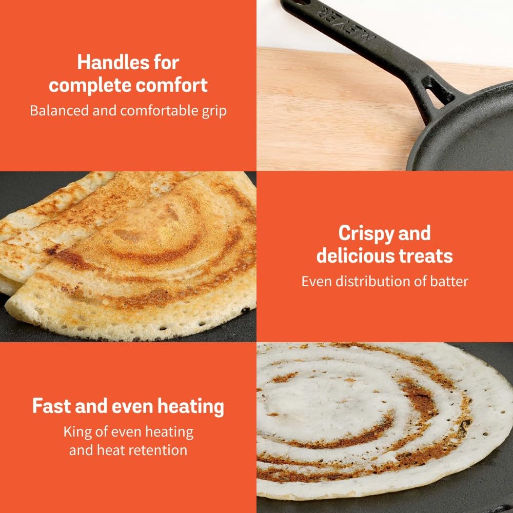 Meyer Pre-Seasoned Frying Pans Cast Iron Tawa Flat Pan for Roti, Dosa, DEMO