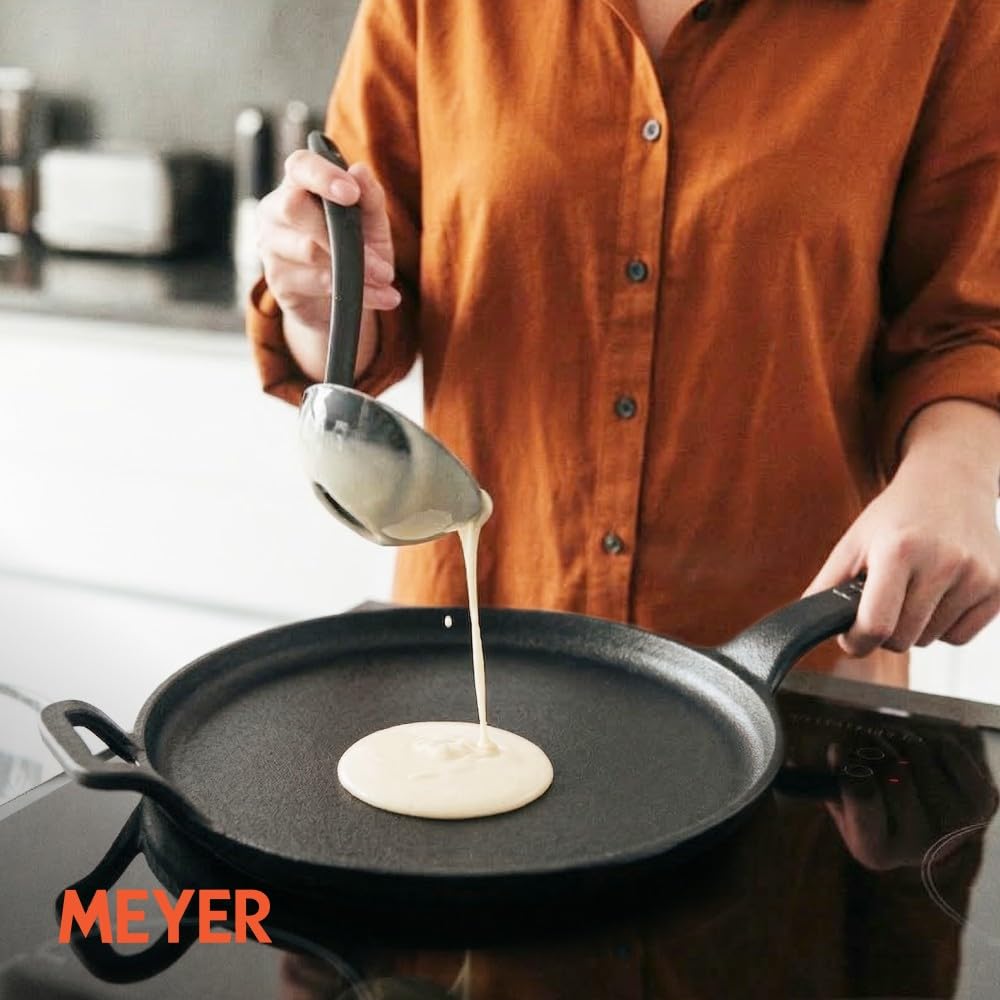Meyer Pre-Seasoned Frying Pans Cast Iron Tawa Flat Pan for Roti, Dosa, DEMO