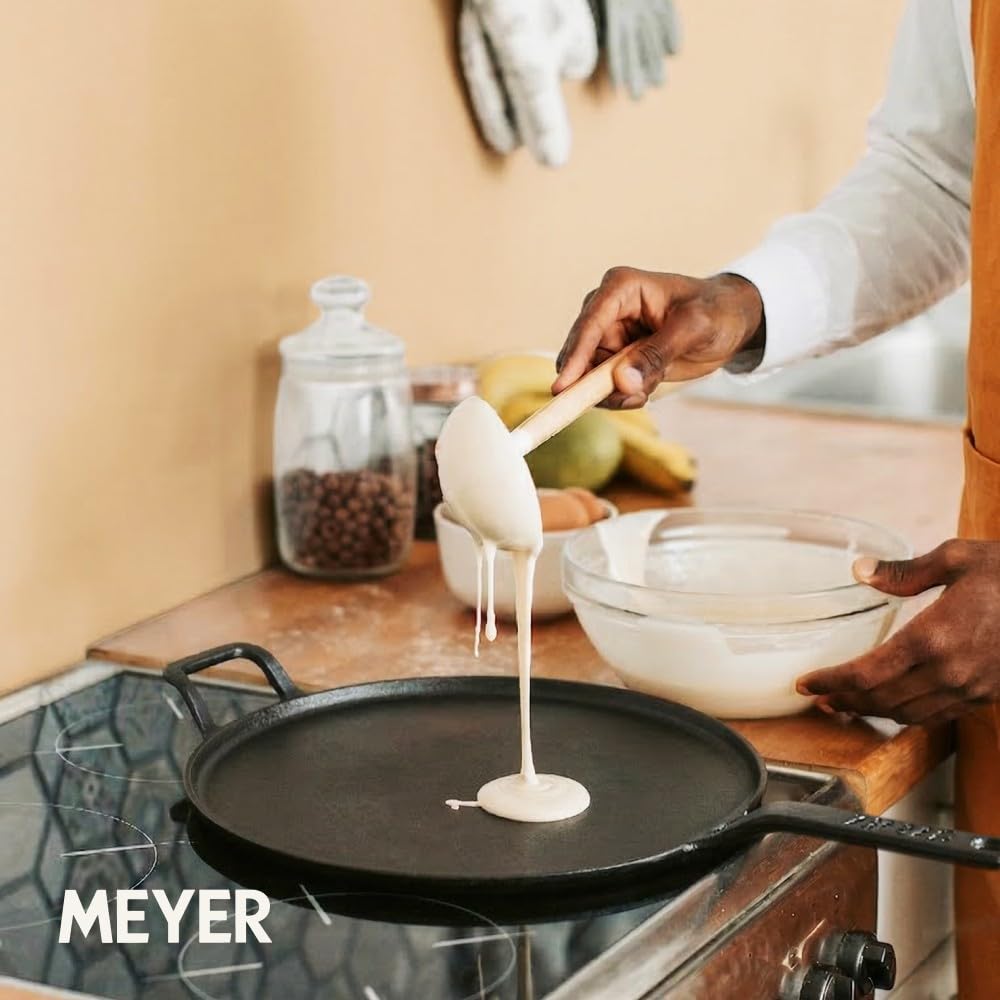 Meyer Pre-Seasoned Frying Pans Cast Iron Tawa Flat Pan for Roti, Dosa, DEMO