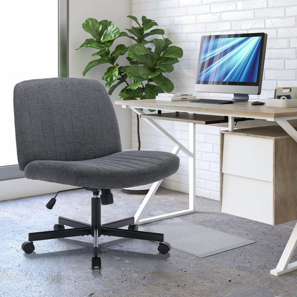 COLAMY Armless Desk Chair Wide Fabric Seat 115° Recline Deep Grey  DEMO