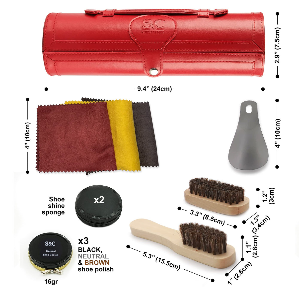 Stone and Clark 12-Piece Shoe Polish Care Kit Leather Shine Set NEW