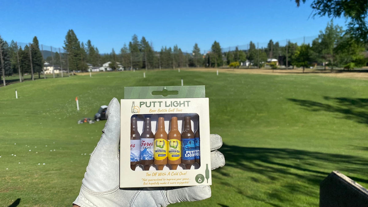Putt Light Beer Bottle Unbreakable Recyclable Brown Plastic Golf Tees 6 Pack NEW