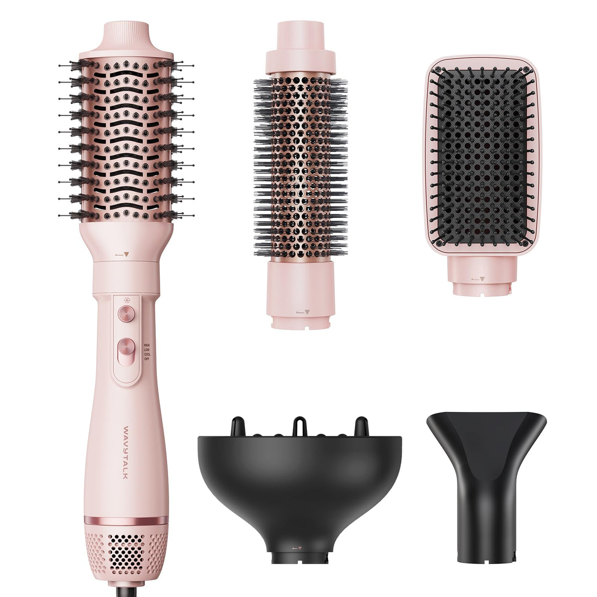 wavytalk 5-in-1 Hot Air Styler Brush Set for Salon Blowout Styling in Pink NEW