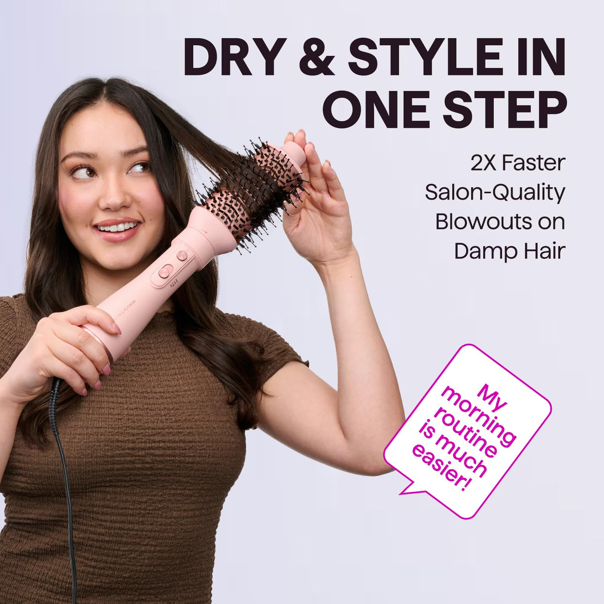 wavytalk 5-in-1 Hot Air Styler Brush Set for Salon Blowout Styling in Pink NEW