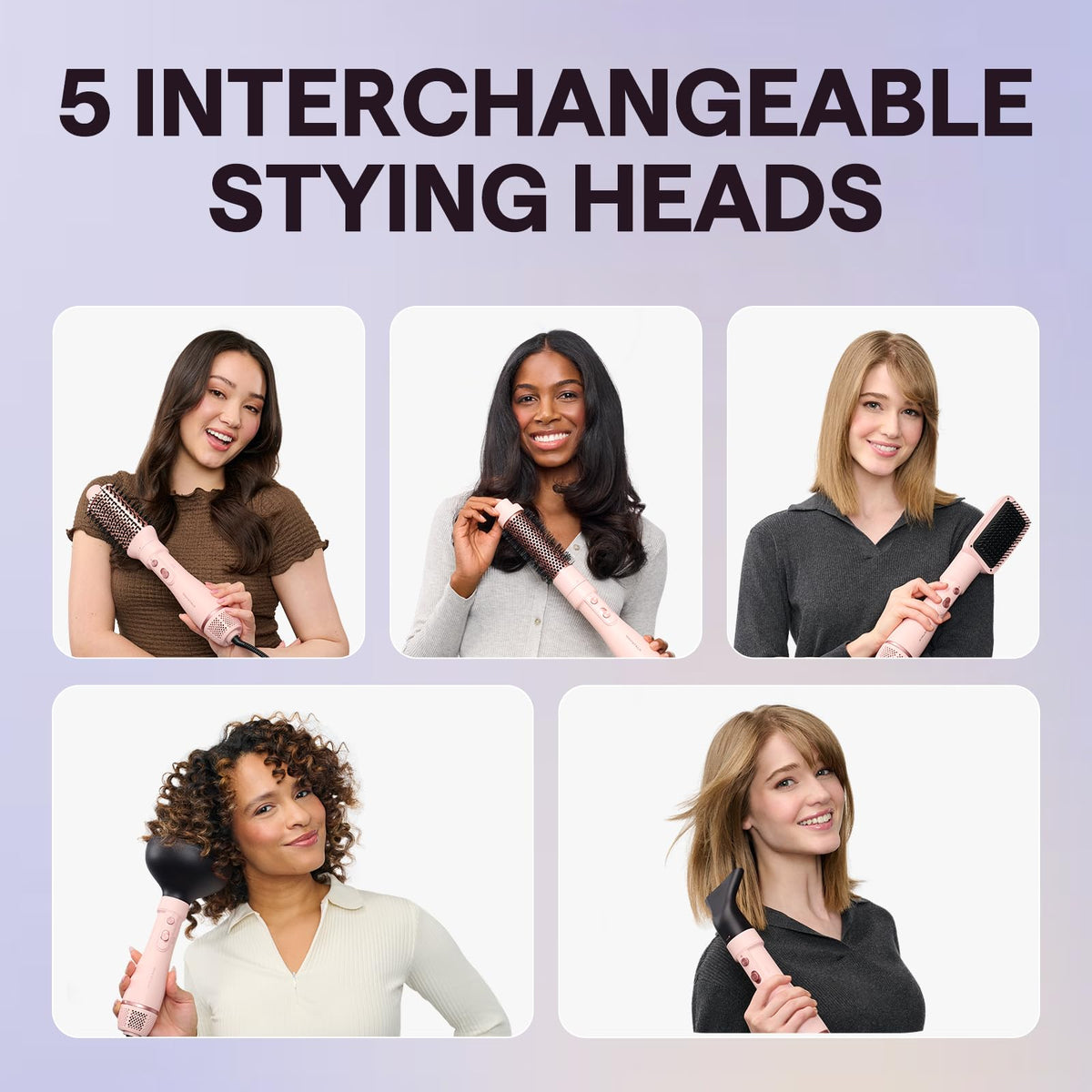 wavytalk 5-in-1 Hot Air Styler Brush Set for Salon Blowout Styling in Pink NEW