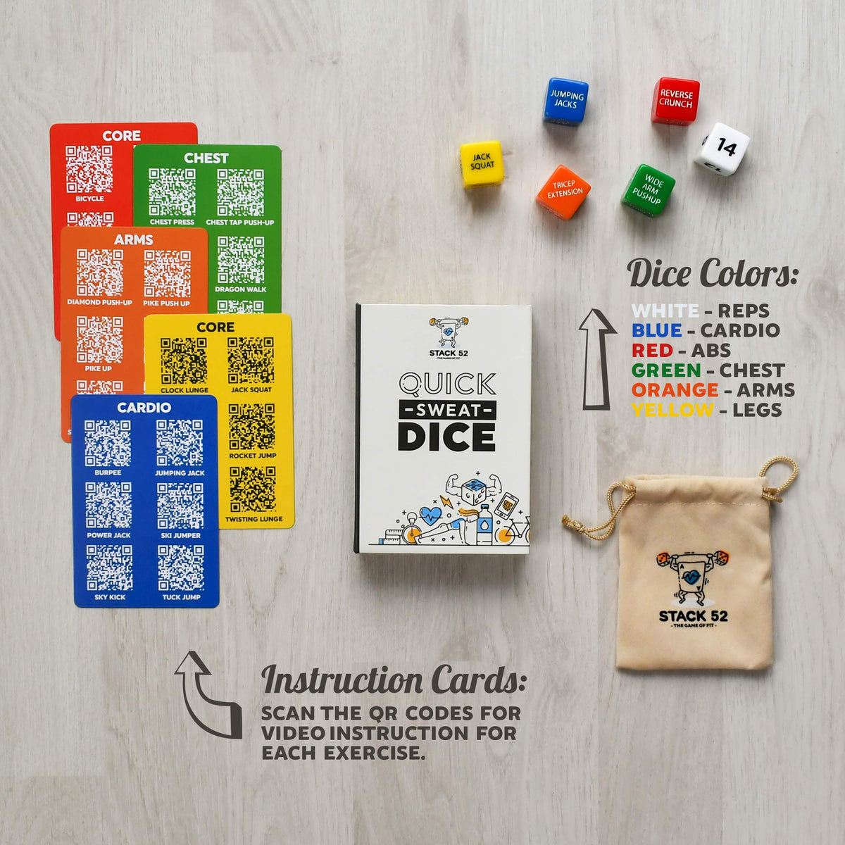 Stack 52 Fitness Workout Dice Game - No Exercise Equipment Needed NEW
