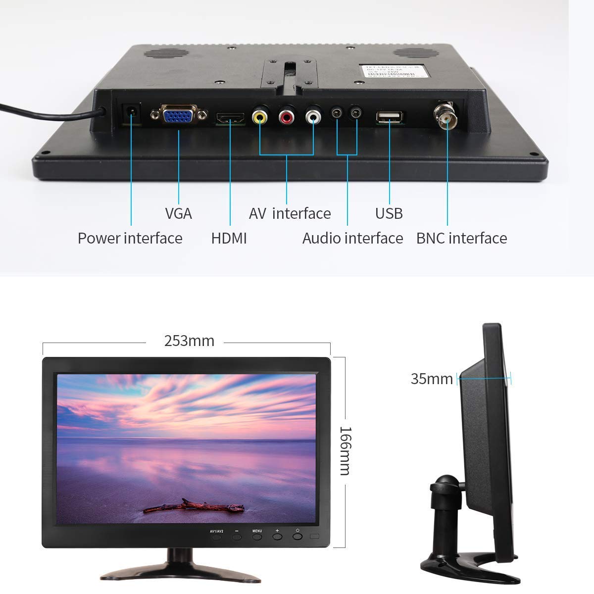 Thinlerain 10.1" LCD TFT Screen Computer Display Monitor 1366 x 768 HDMI NEW