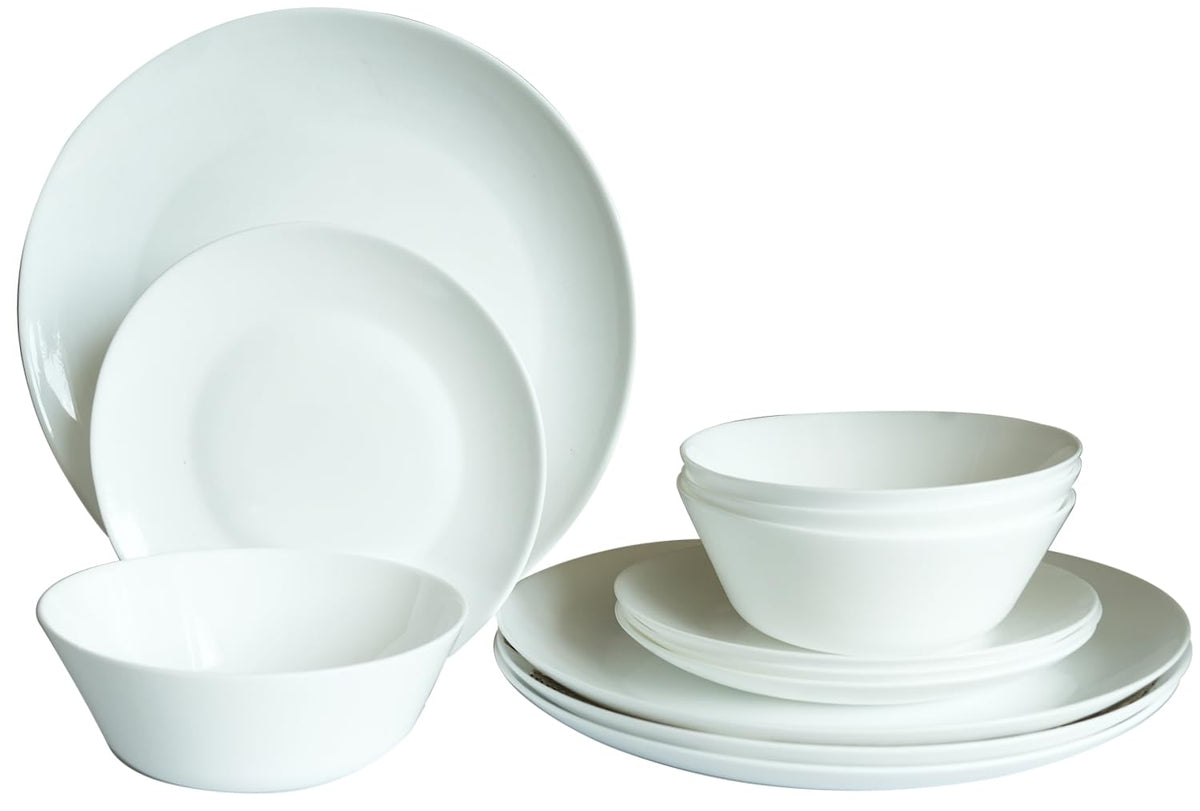 Orrayn 12-Piece Bowl Sets Opal Glass Dinnerware Set Plates Bowls Microwave NEW