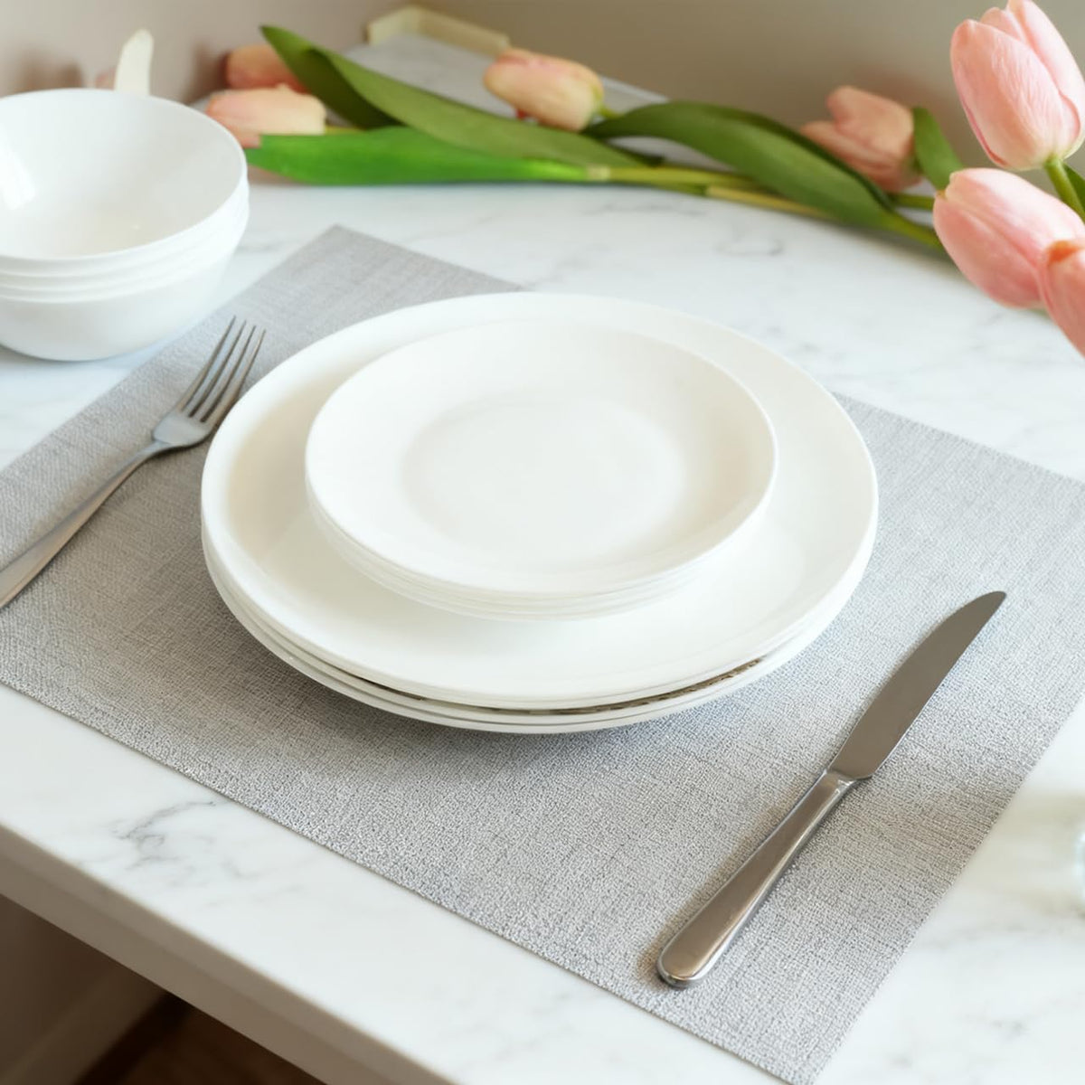 Orrayn 12-Piece Bowl Sets Opal Glass Dinnerware Set Plates Bowls Microwave NEW