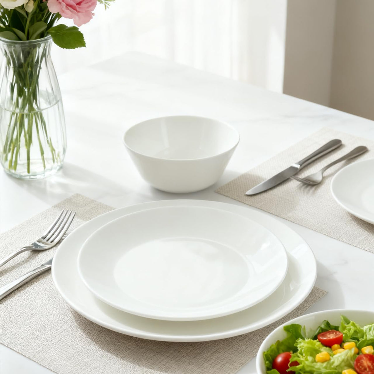 Orrayn 12-Piece Bowl Sets Opal Glass Dinnerware Set Plates Bowls Microwave NEW