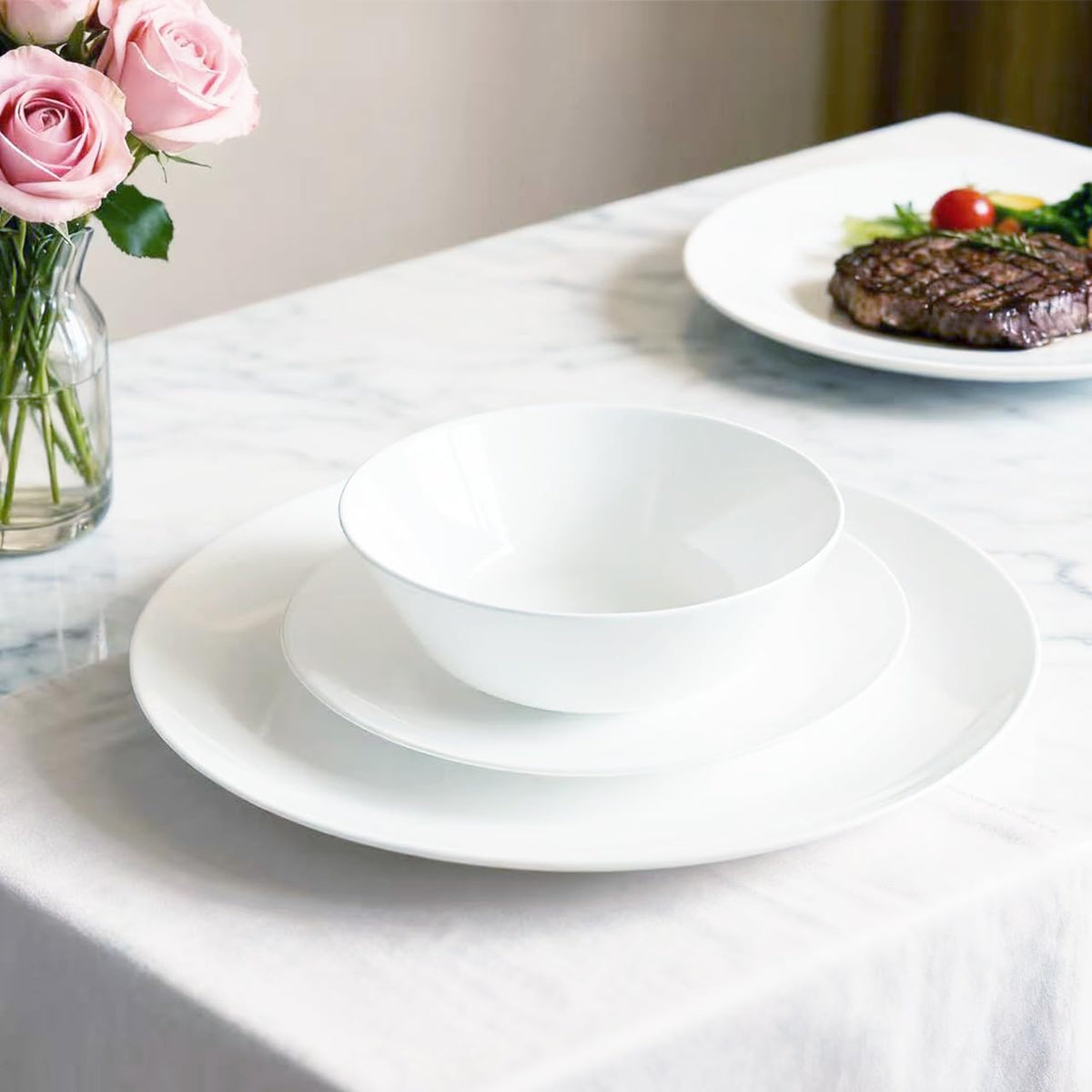 Orrayn 12-Piece Bowl Sets Opal Glass Dinnerware Set Plates Bowls Microwave NEW