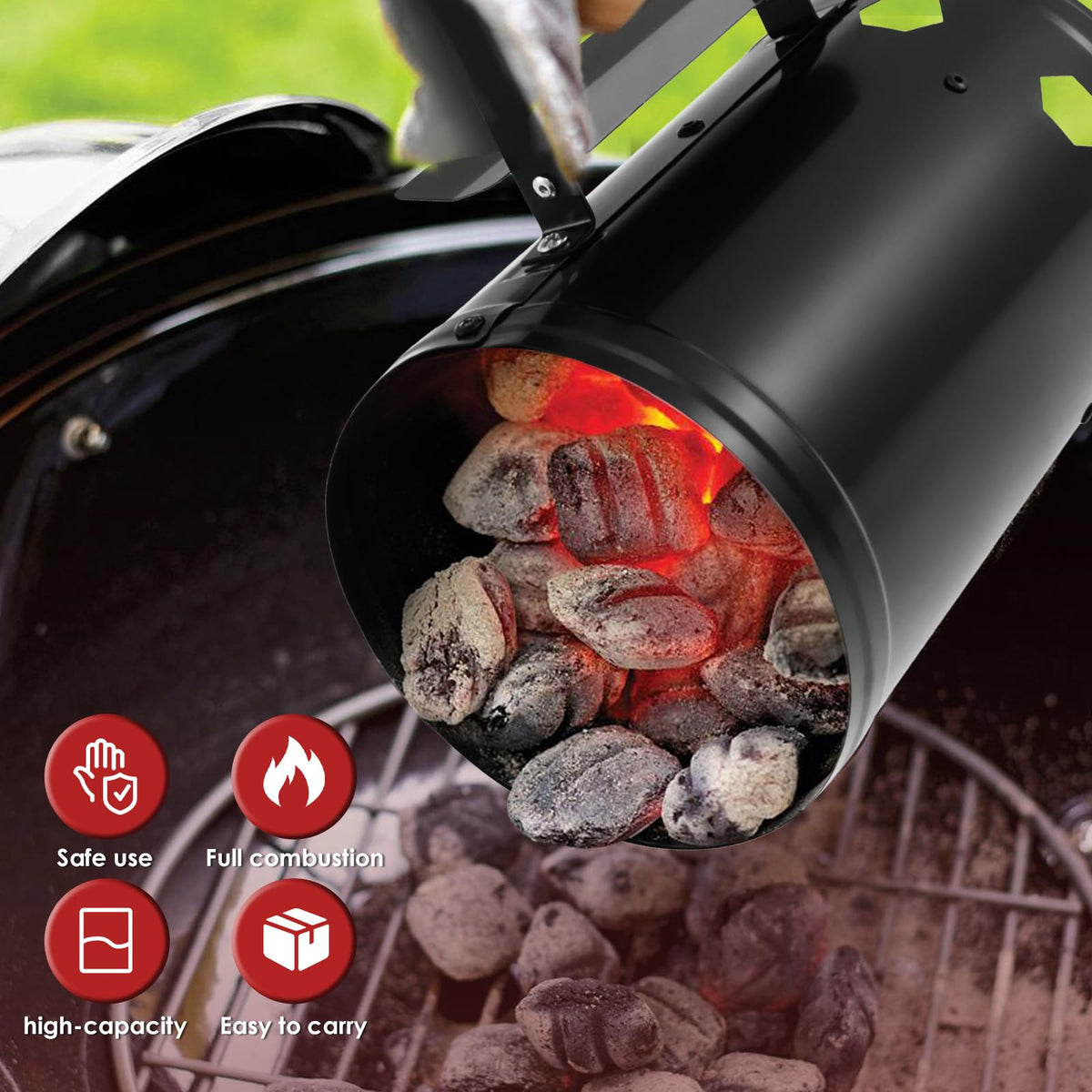 AwObEpl Charcoal Grill Chimney Starter - Barbecue Accessory in Black for NEW