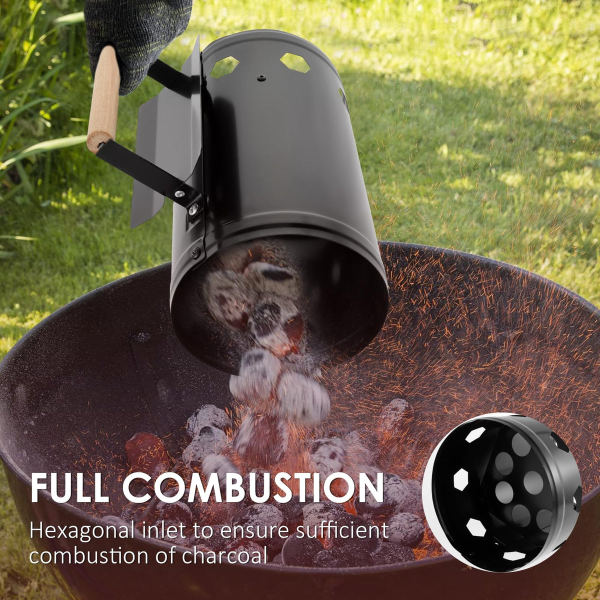 AwObEpl Charcoal Grill Chimney Starter - Barbecue Accessory in Black for NEW