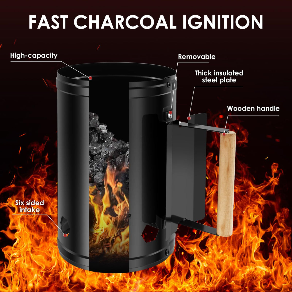 AwObEpl Charcoal Grill Chimney Starter - Barbecue Accessory in Black for NEW