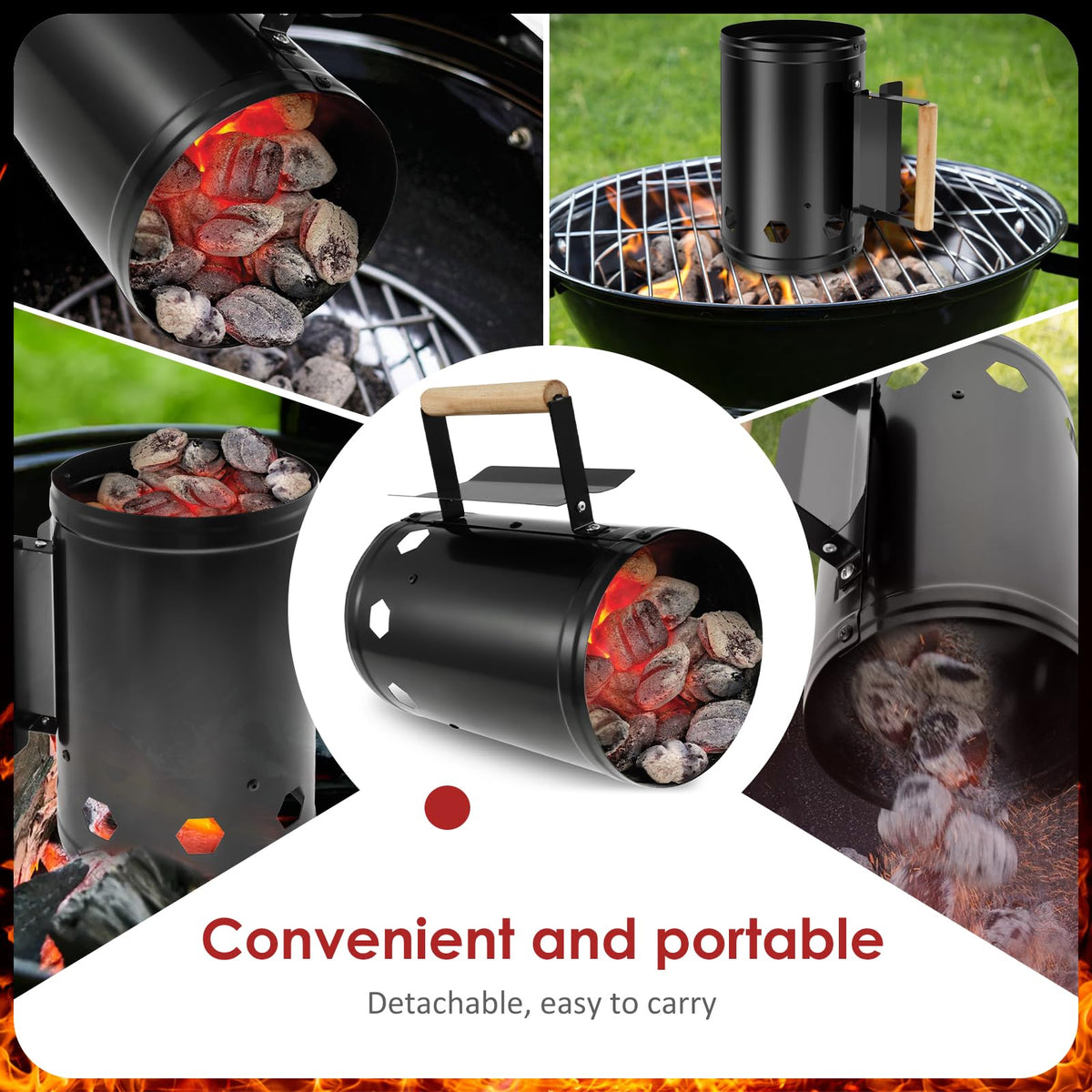 AwObEpl Charcoal Grill Chimney Starter - Barbecue Accessory in Black for NEW