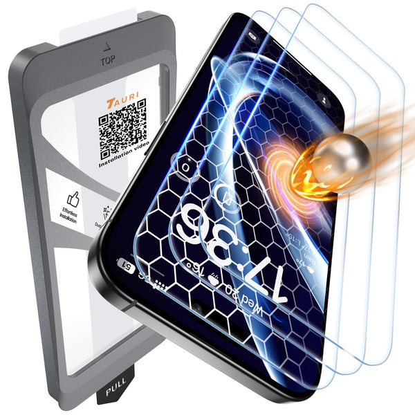 TAURI 3-Pack Tempered Glass Screen Protectors iPhone 16 Pro 6.3" Transparent NEW