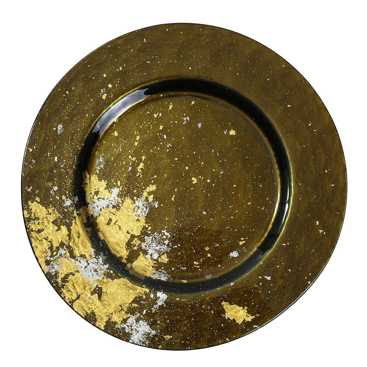 Syosaku Japanese Urushi Glass Dinner Plate Majestic Green with Gold Leaf NEW