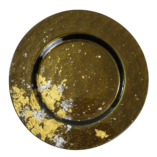 Syosaku Japanese Urushi Glass Dinner Plate Majestic Green with Gold Leaf NEW