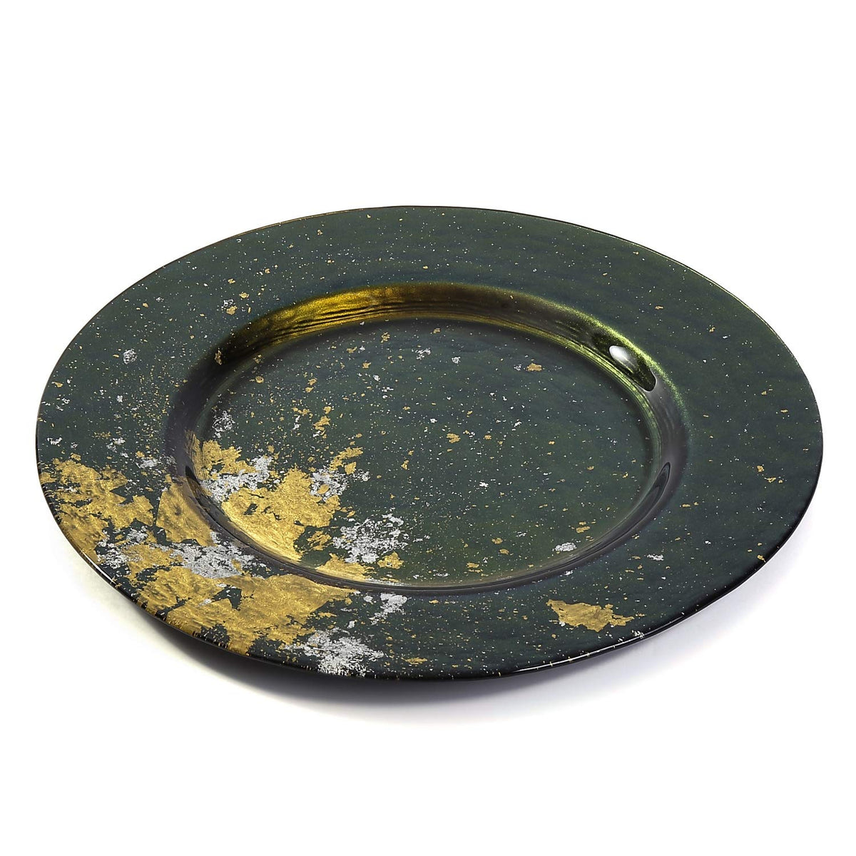 Syosaku Japanese Urushi Glass Dinner Plate Majestic Green with Gold Leaf NEW