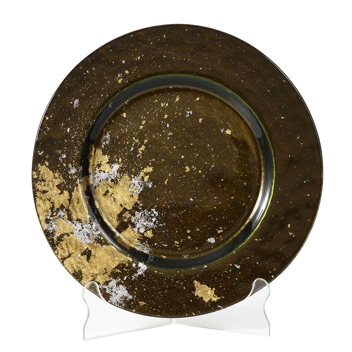 Syosaku Japanese Urushi Glass Dinner Plate Majestic Green with Gold Leaf NEW