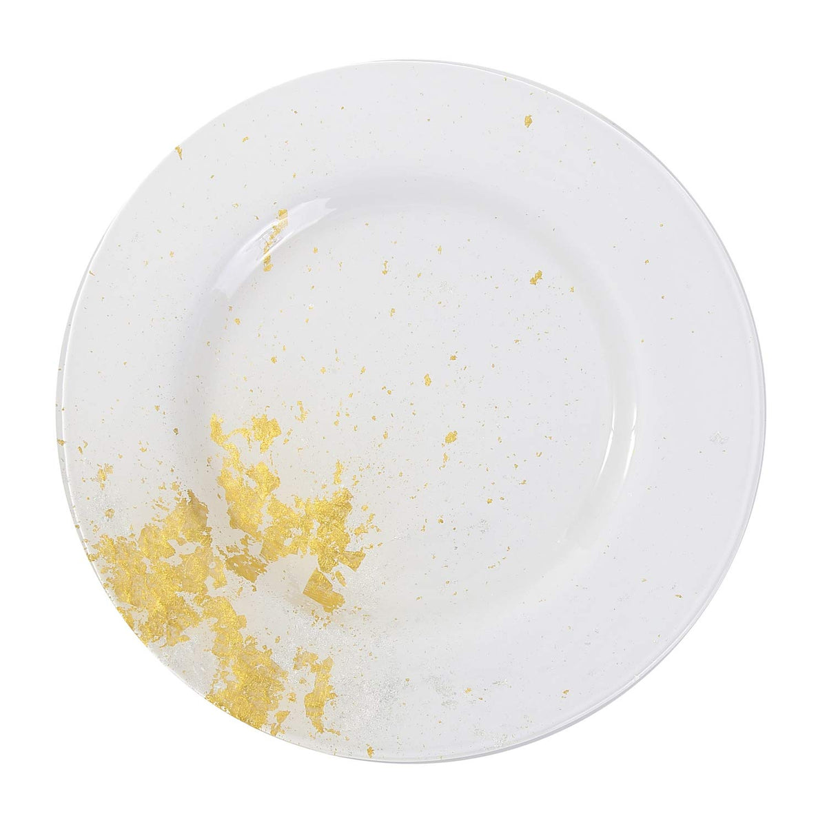 Syosaku Dinner Plates Glass 12.5-inch Pure White with Gold Leaf Dishwasher NEW