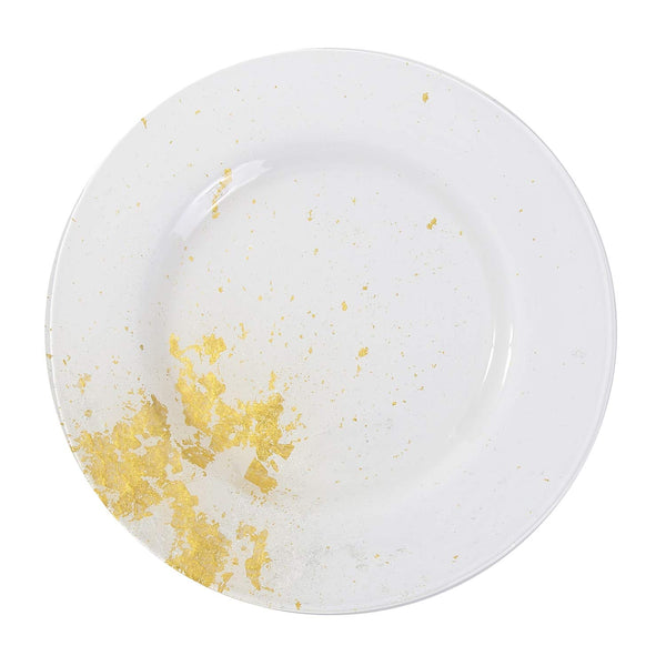 Syosaku Dinner Plates Glass 12.5-inch Pure White with Gold Leaf Dishwasher NEW