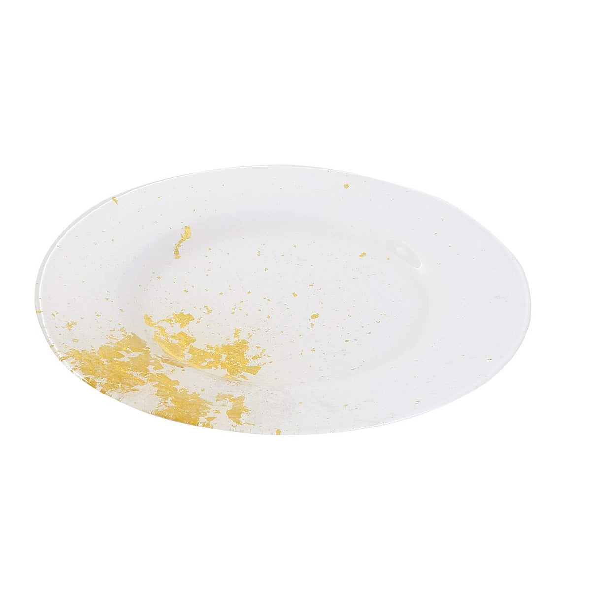 Syosaku Dinner Plates Glass 12.5-inch Pure White with Gold Leaf Dishwasher NEW