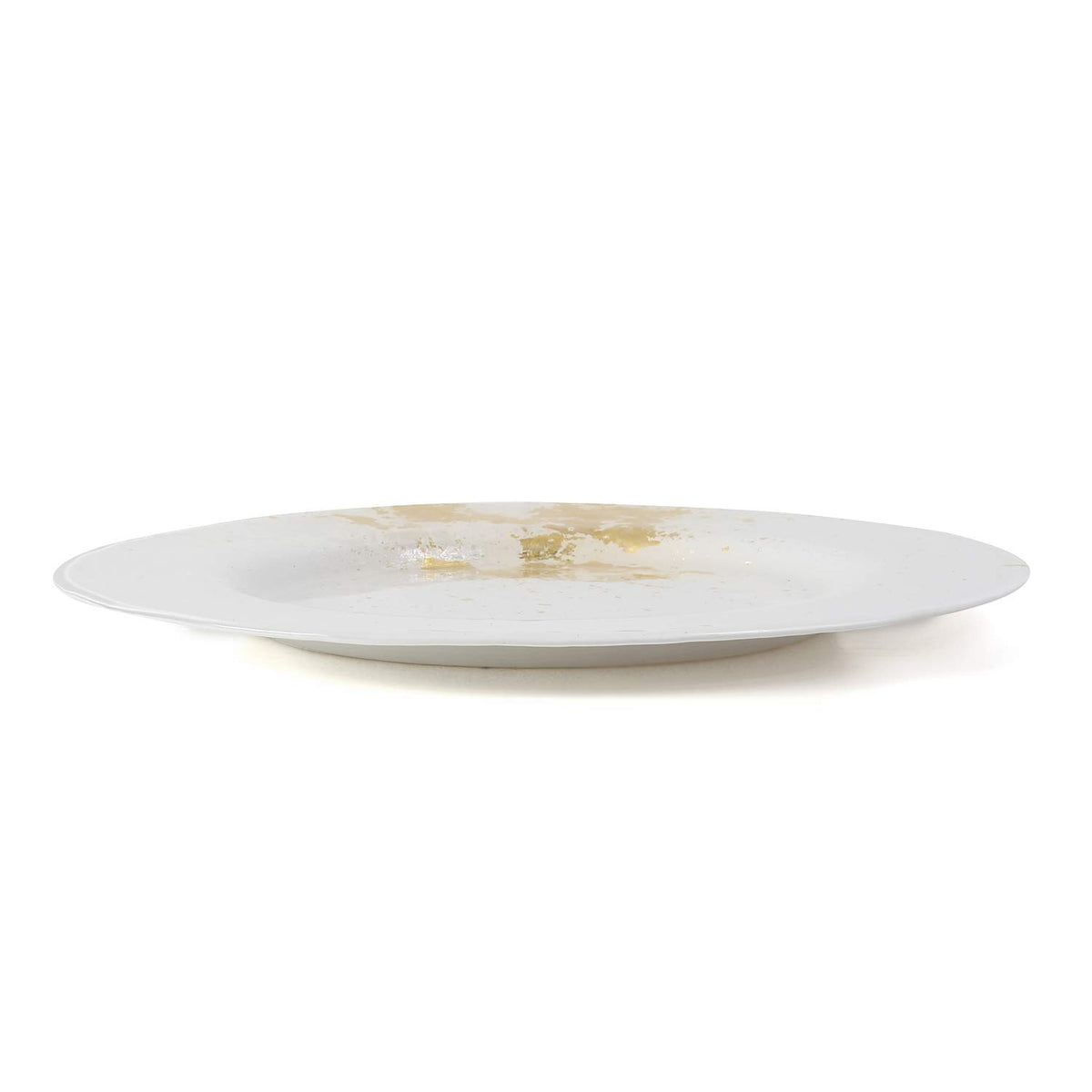 Syosaku Dinner Plates Glass 12.5-inch Pure White with Gold Leaf Dishwasher NEW
