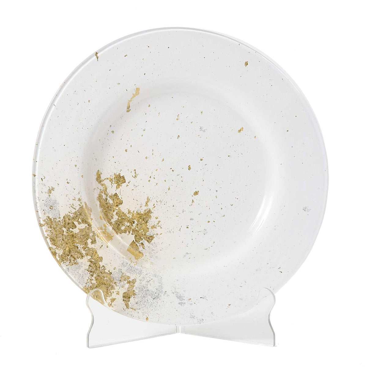 Syosaku Dinner Plates Glass 12.5-inch Pure White with Gold Leaf Dishwasher NEW