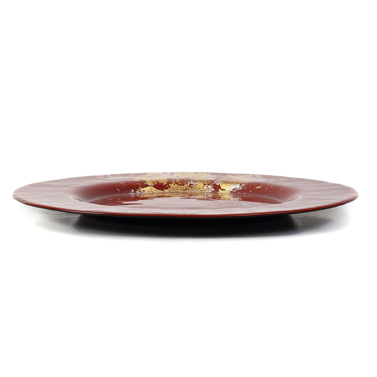 Syosaku Vermilion Glass Dinner Plate with Gold Leaf, 12.5-inch, Elegant NEW