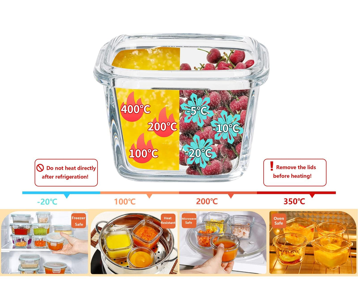 YOZOTI 12-Pack Container Sets Mini Glass Food Containers, 6oz Meal Prep NEW