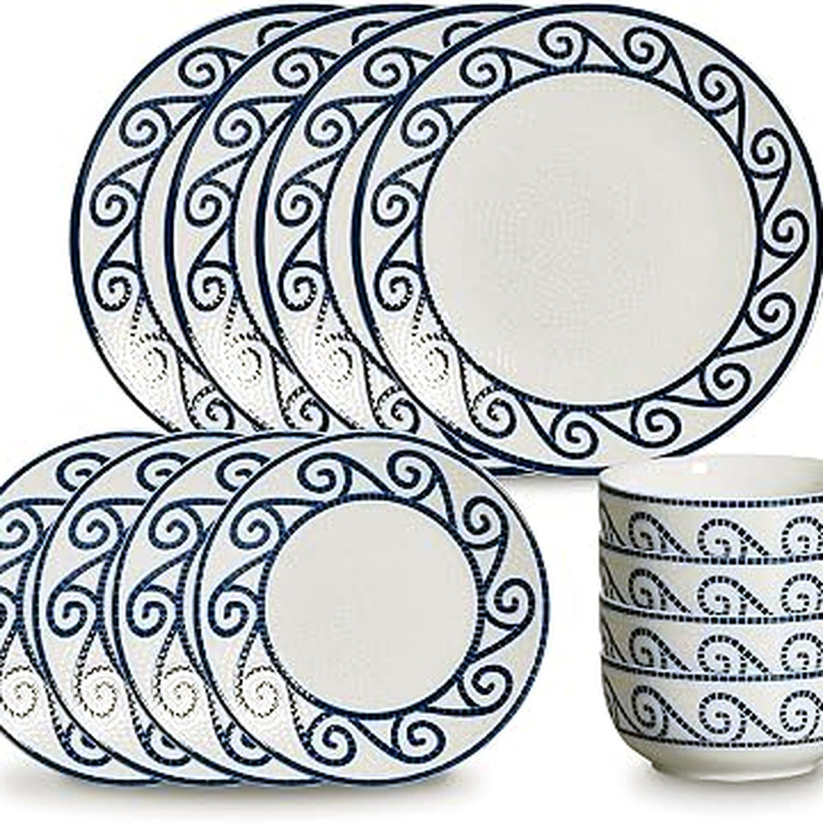 JODEVI Coastal Serenity 12-Pce Stoneware Dinner Plates & Bowls Set Tableware NEW