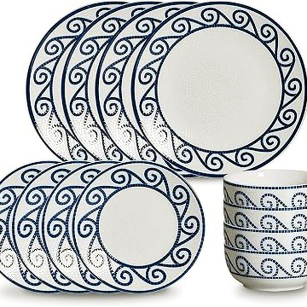 JODEVI Coastal Serenity 12-Pce Stoneware Dinner Plates & Bowls Set Tableware NEW