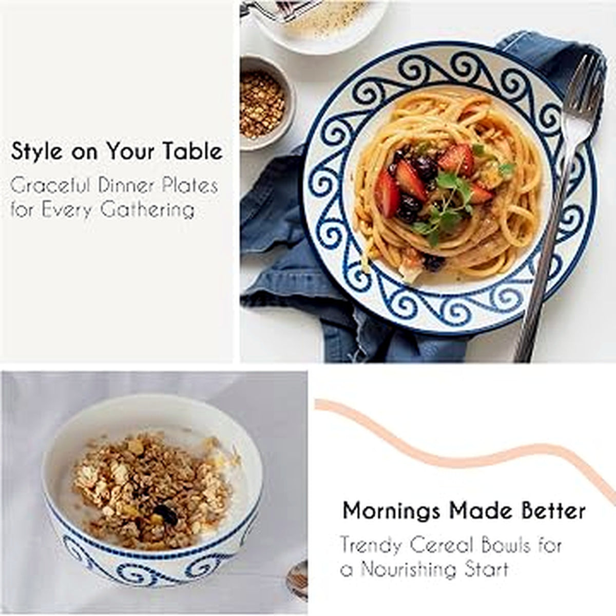 JODEVI Coastal Serenity 12-Pce Stoneware Dinner Plates & Bowls Set Tableware NEW