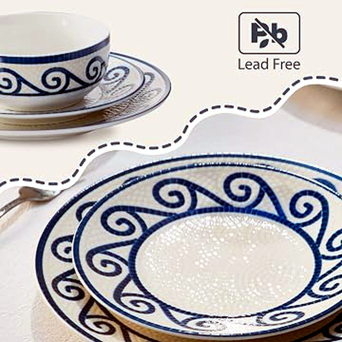 JODEVI Coastal Serenity 12-Pce Stoneware Dinner Plates & Bowls Set Tableware NEW