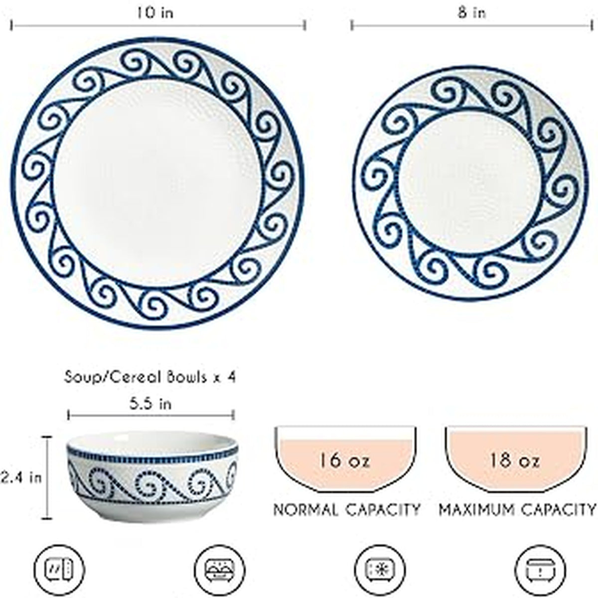 JODEVI Coastal Serenity 12-Pce Stoneware Dinner Plates & Bowls Set Tableware NEW