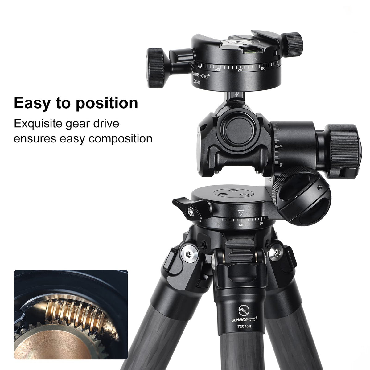 Sunwayfoto Geared Head Tripod with 3D Independent Adjustment in Black NEW