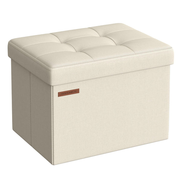 SONGMICS Folding Ottomans Storage Ottoman Foot Rest Stool Cream White NEW