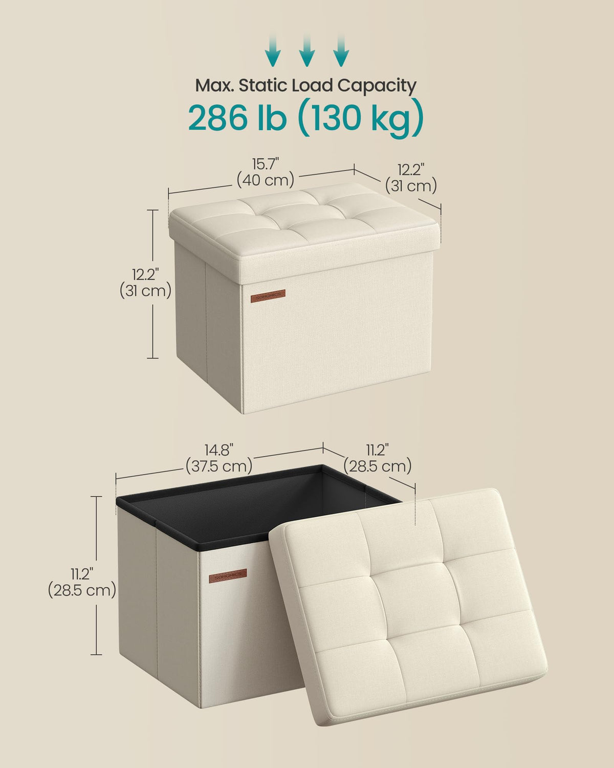 SONGMICS Folding Ottomans Storage Ottoman Foot Rest Stool Cream White NEW