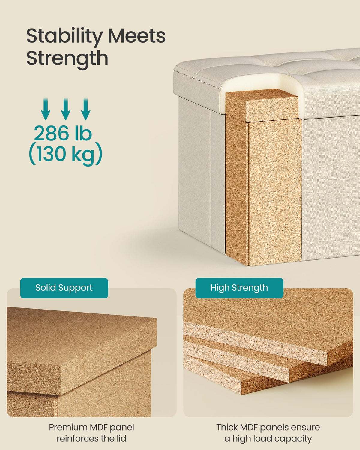 SONGMICS Folding Ottomans Storage Ottoman Foot Rest Stool Cream White NEW