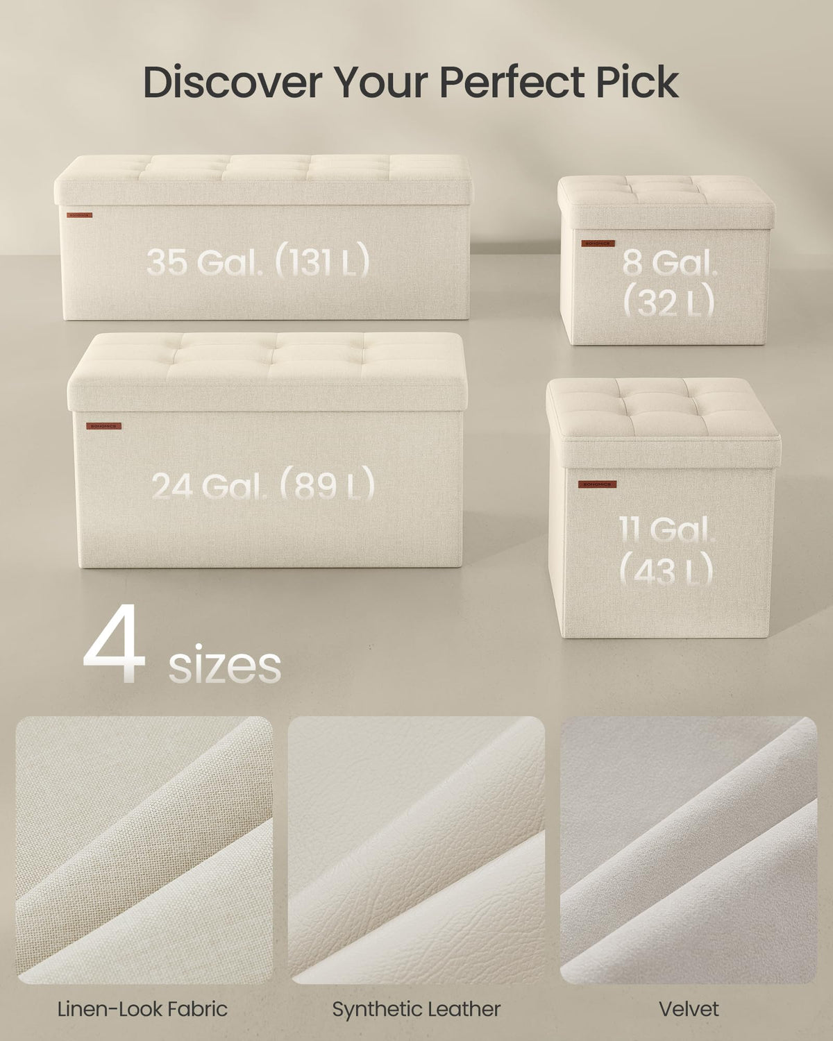 SONGMICS Folding Ottomans Storage Ottoman Foot Rest Stool Cream White NEW